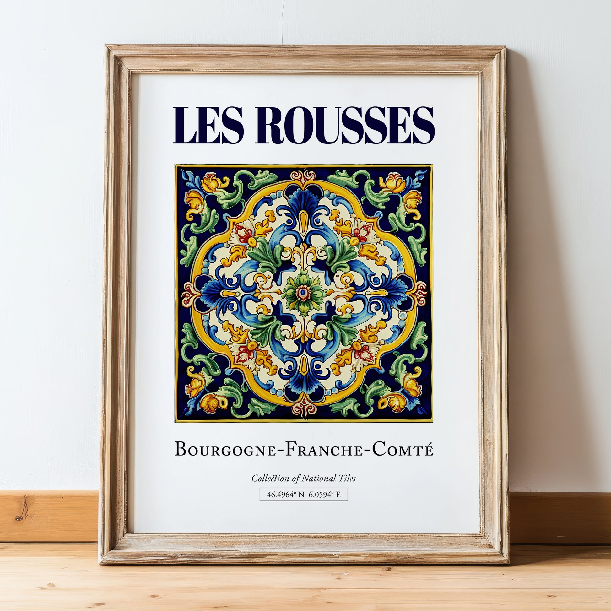 Les Rousses, France – World Heritage Travel Poster, in wooden frame leaning on the floor