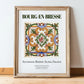 Bourg-en-Bresse, France – Travel Poster, in wooden frame leaning on the floor