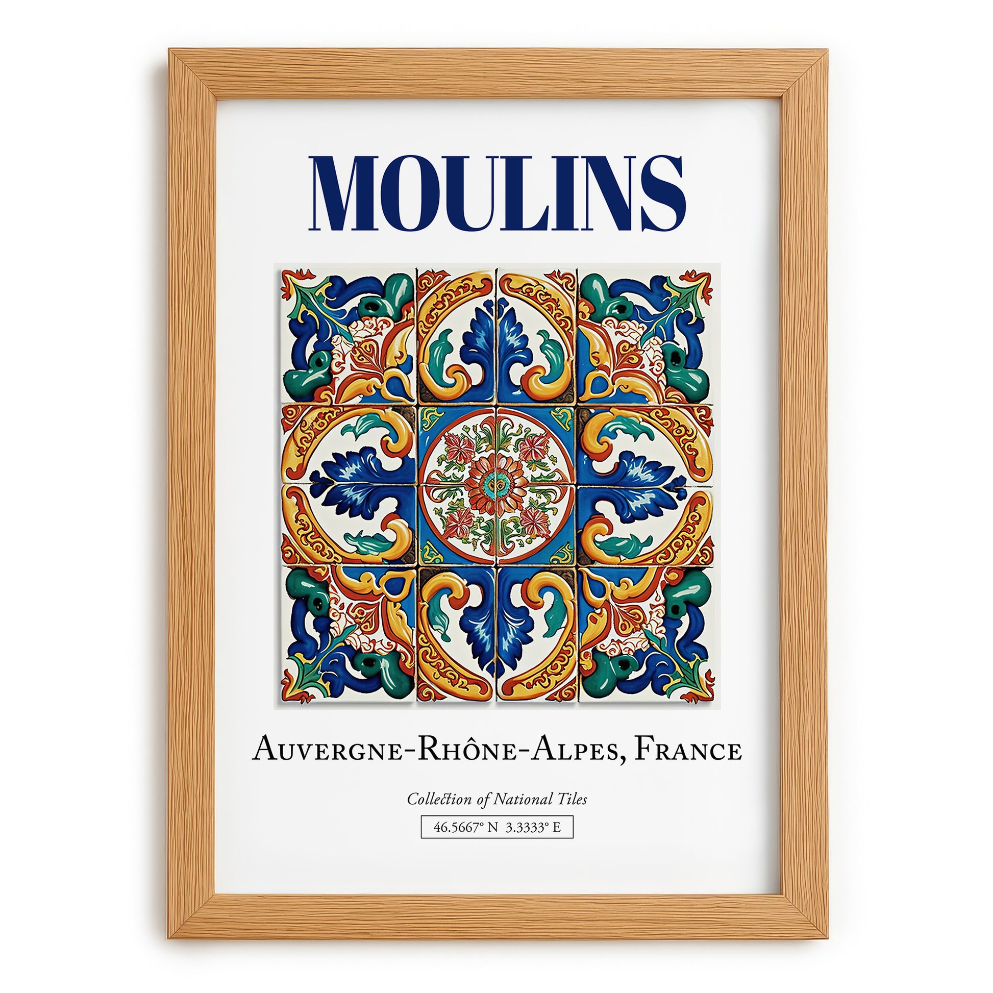 Moulins, France – Travel Poster, set in oak frame
