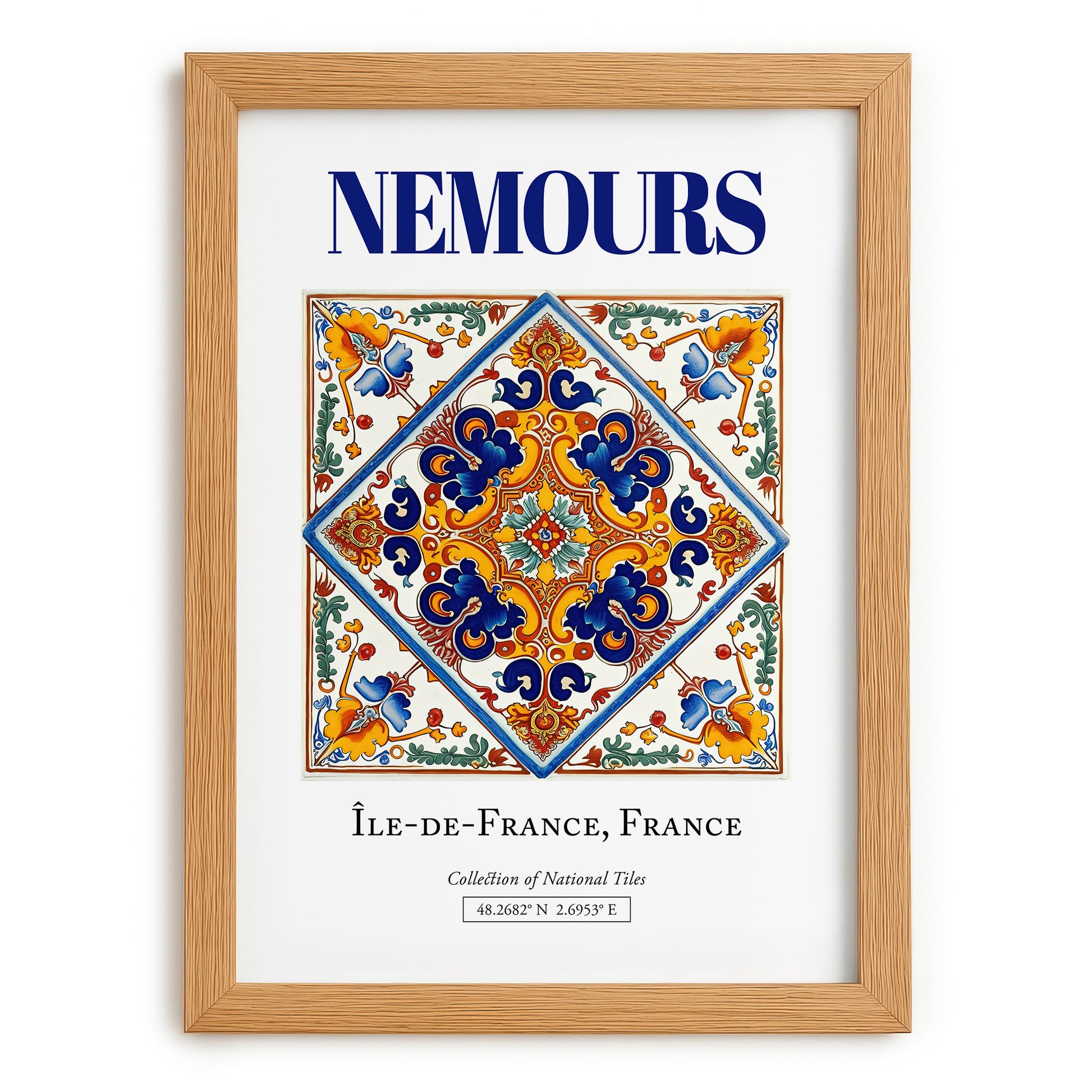 Nemours, France – Historic Cities Art Print, set in oak frame