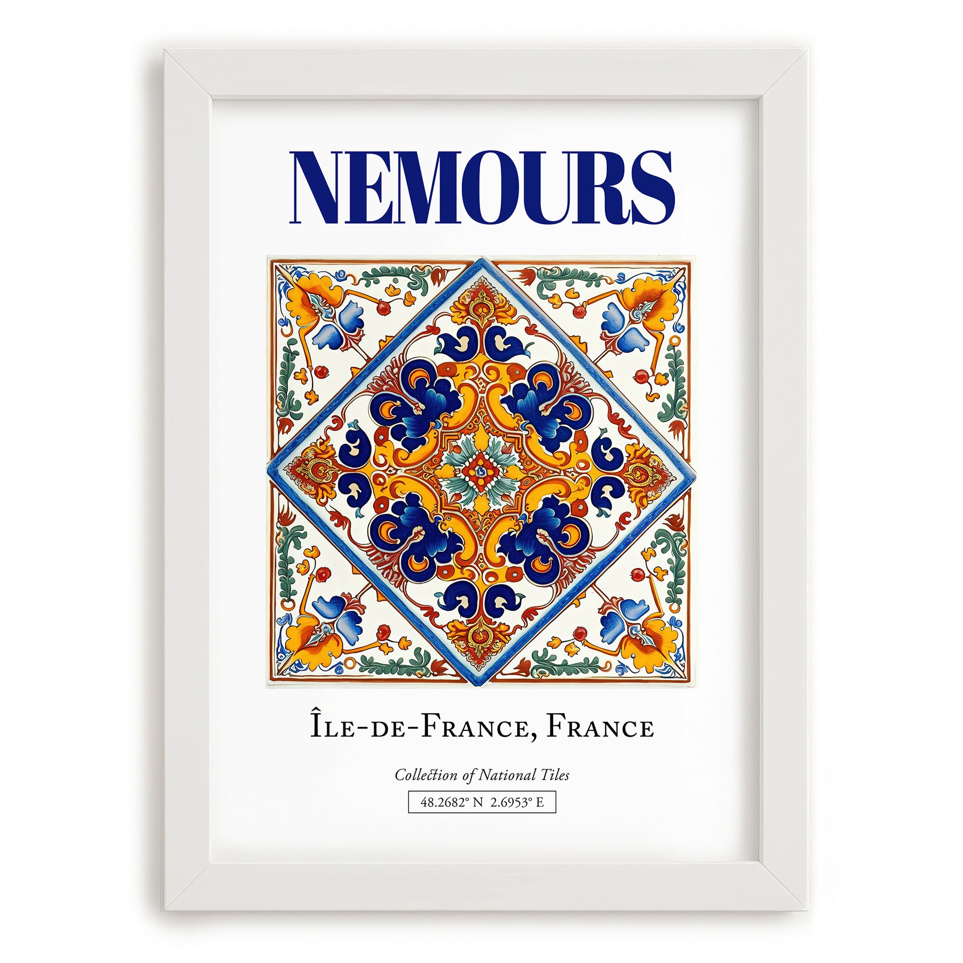 Nemours, France – Historic Cities Art Print, placed in minimal white frame
