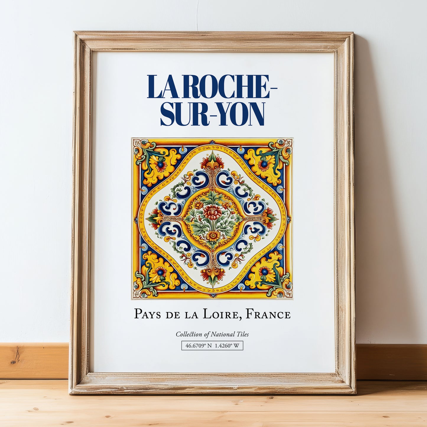 La Roche-sur-Yon, France – Wanderlust Wall Decor, in wooden frame leaning on the floor
