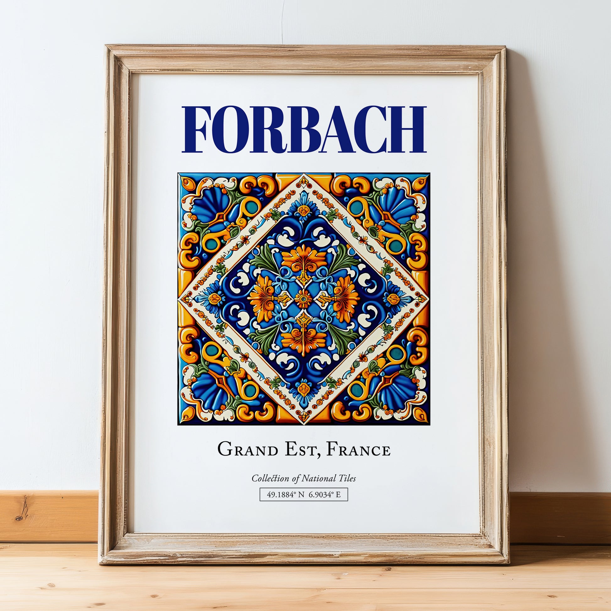 Forbach, France – Travel Wall Decor, in wooden frame leaning on the floor
