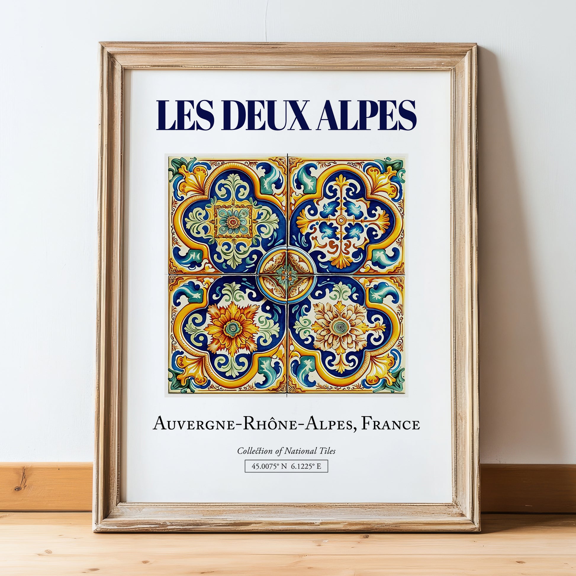 Les Deux Alpes, France – Global Cities Wall Print, in wooden frame leaning on the floor