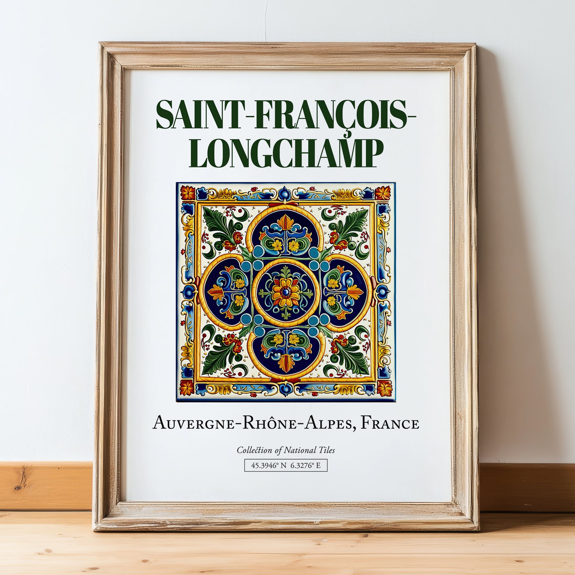 Saint-François-Longchamp, France – Travel Wall Art, in wooden frame leaning on the floor