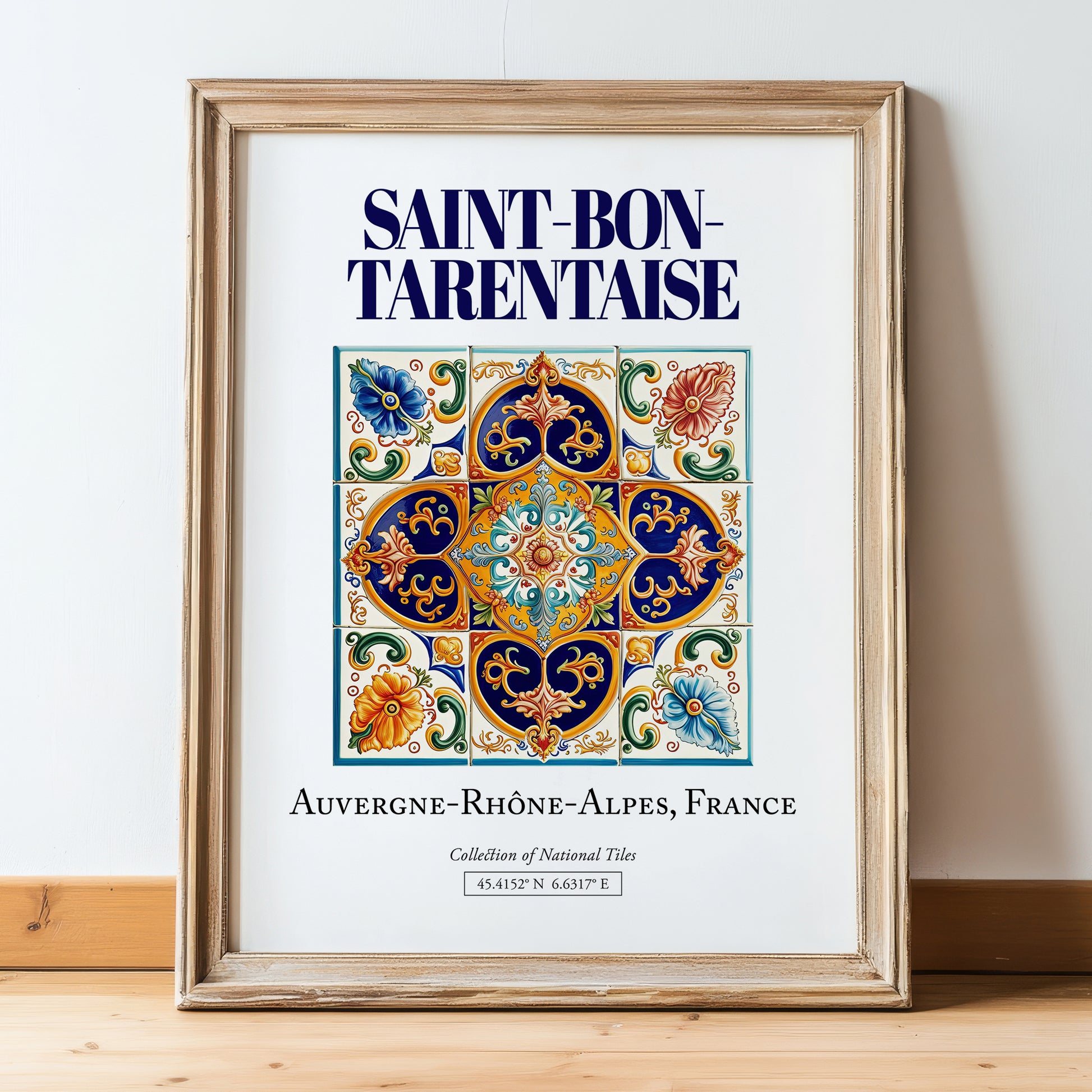 Saint-Bon-Tarentaise, France – Global Cities Wall Print, in wooden frame leaning on the floor