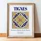 Tignes, France – Retro Travel Poster, in wooden frame leaning on the floor