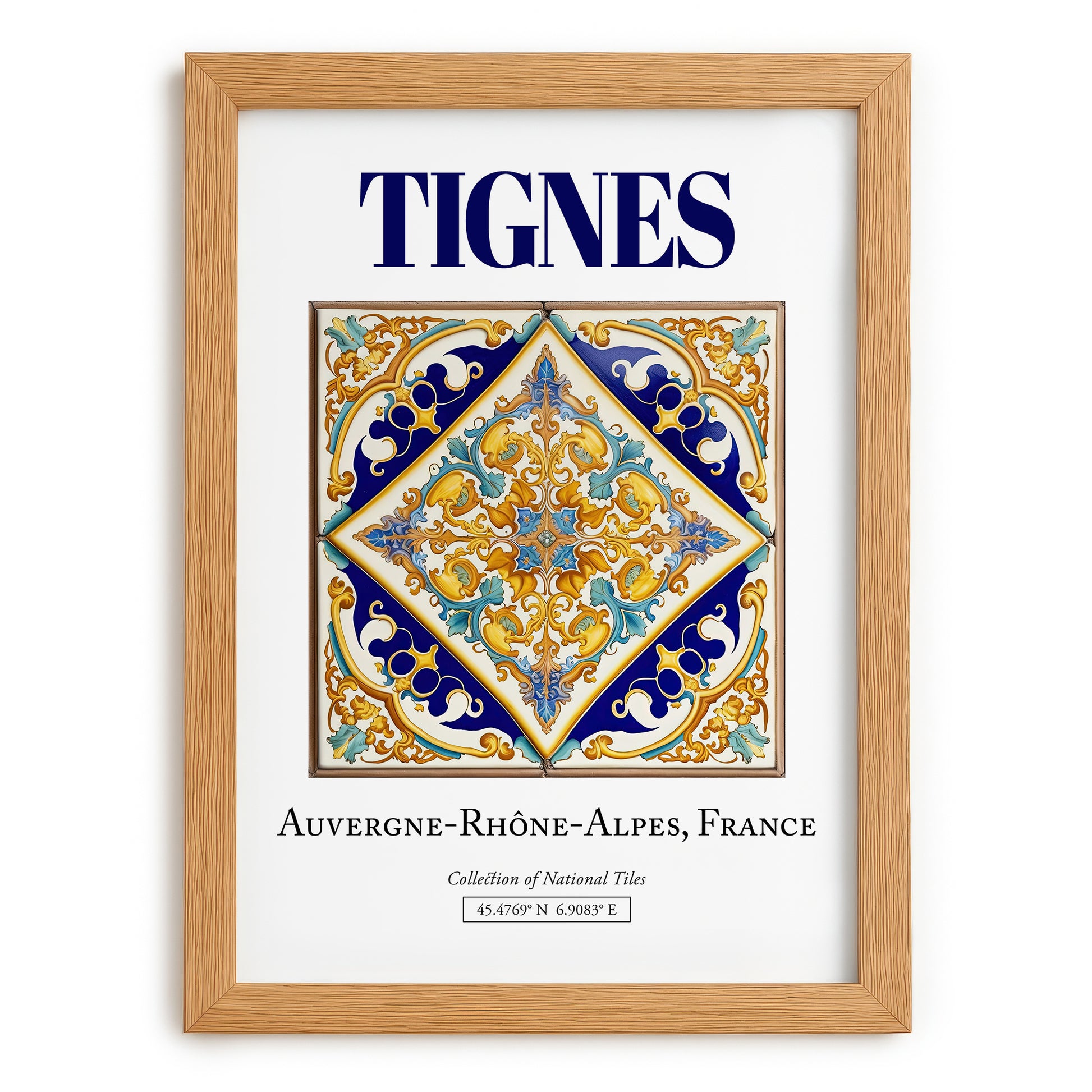 Tignes, France – Retro Travel Poster, set in oak frame