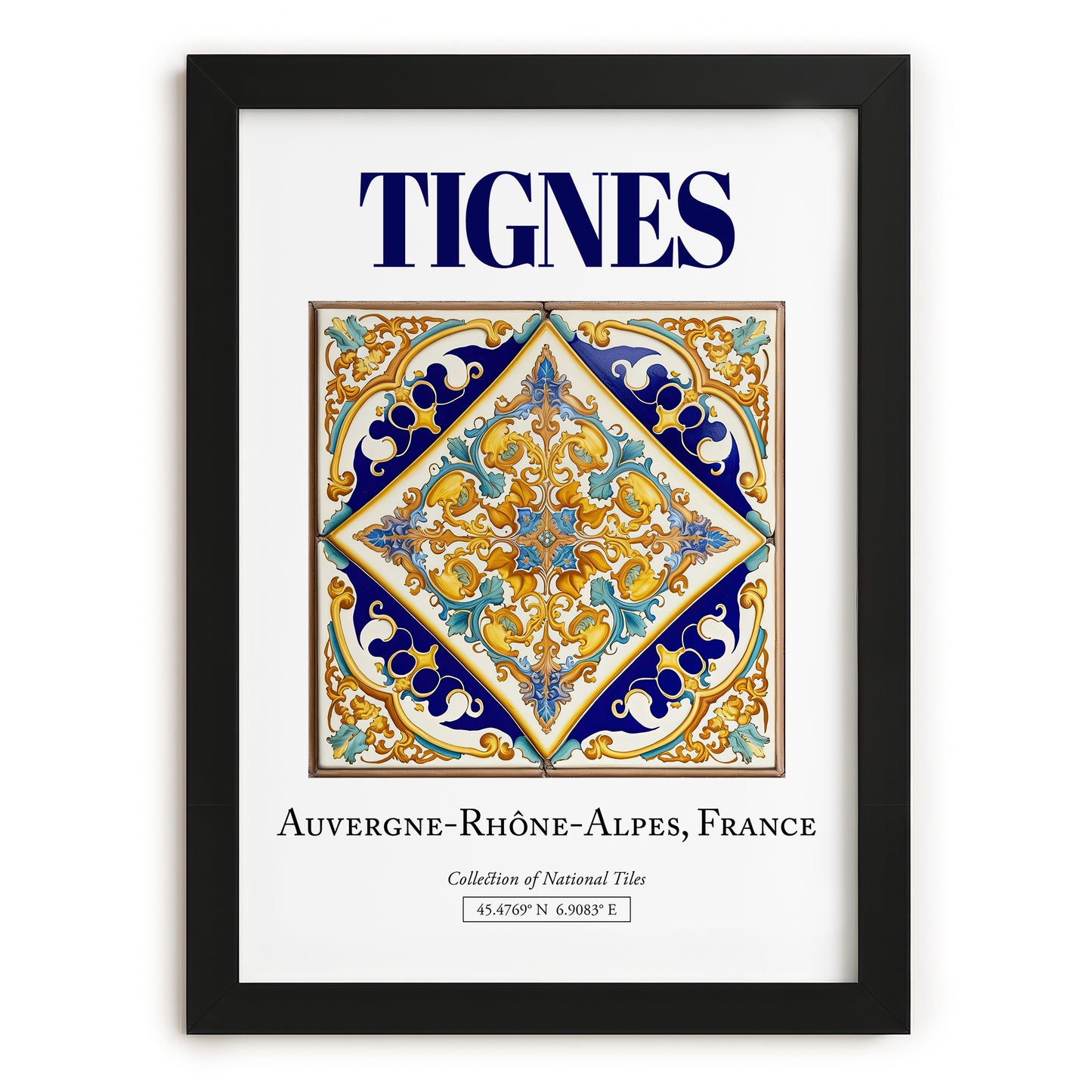 Tignes, France – Retro Travel Poster, in sleek black frame