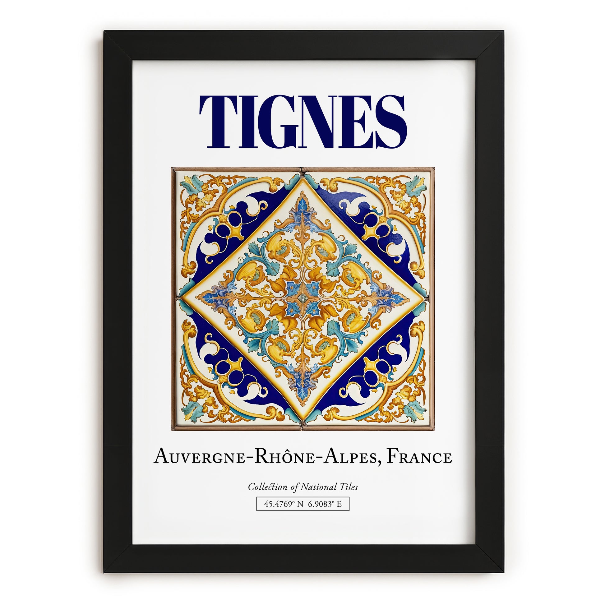 Tignes, France – Retro Travel Poster, in sleek black frame