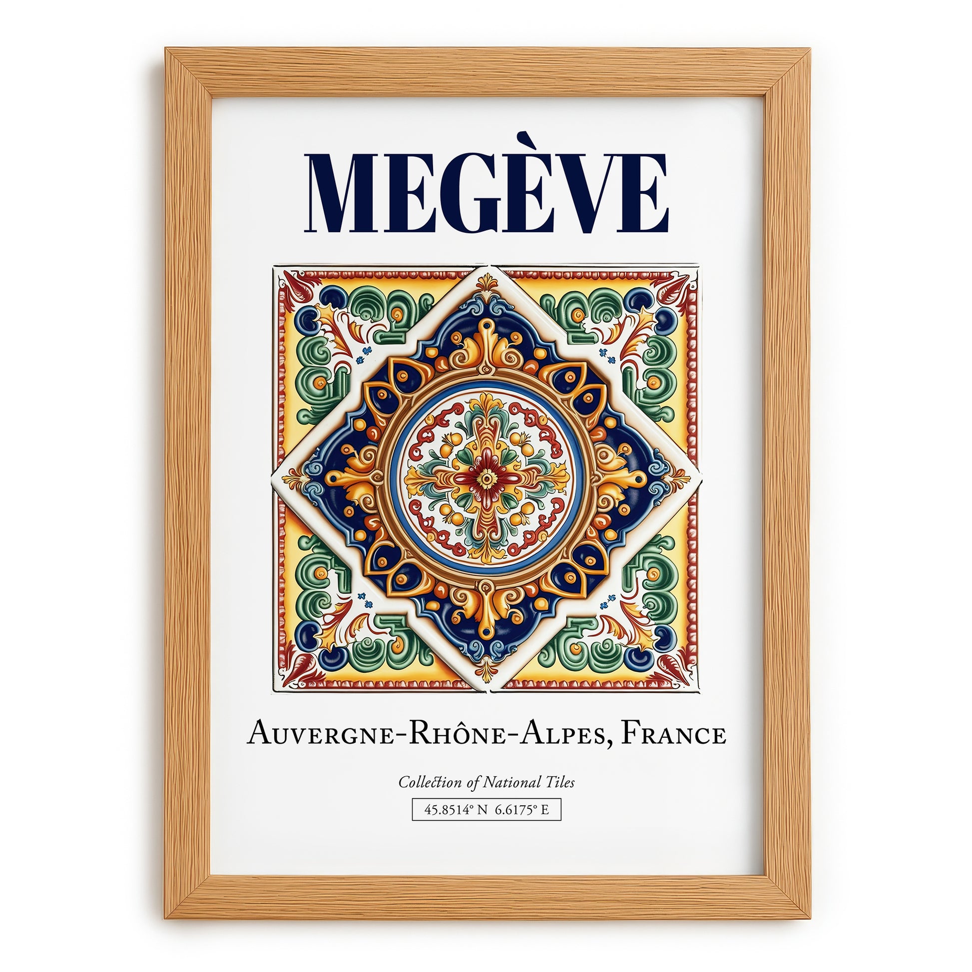 Megève, France – Minimalist Travel Print, set in oak frame