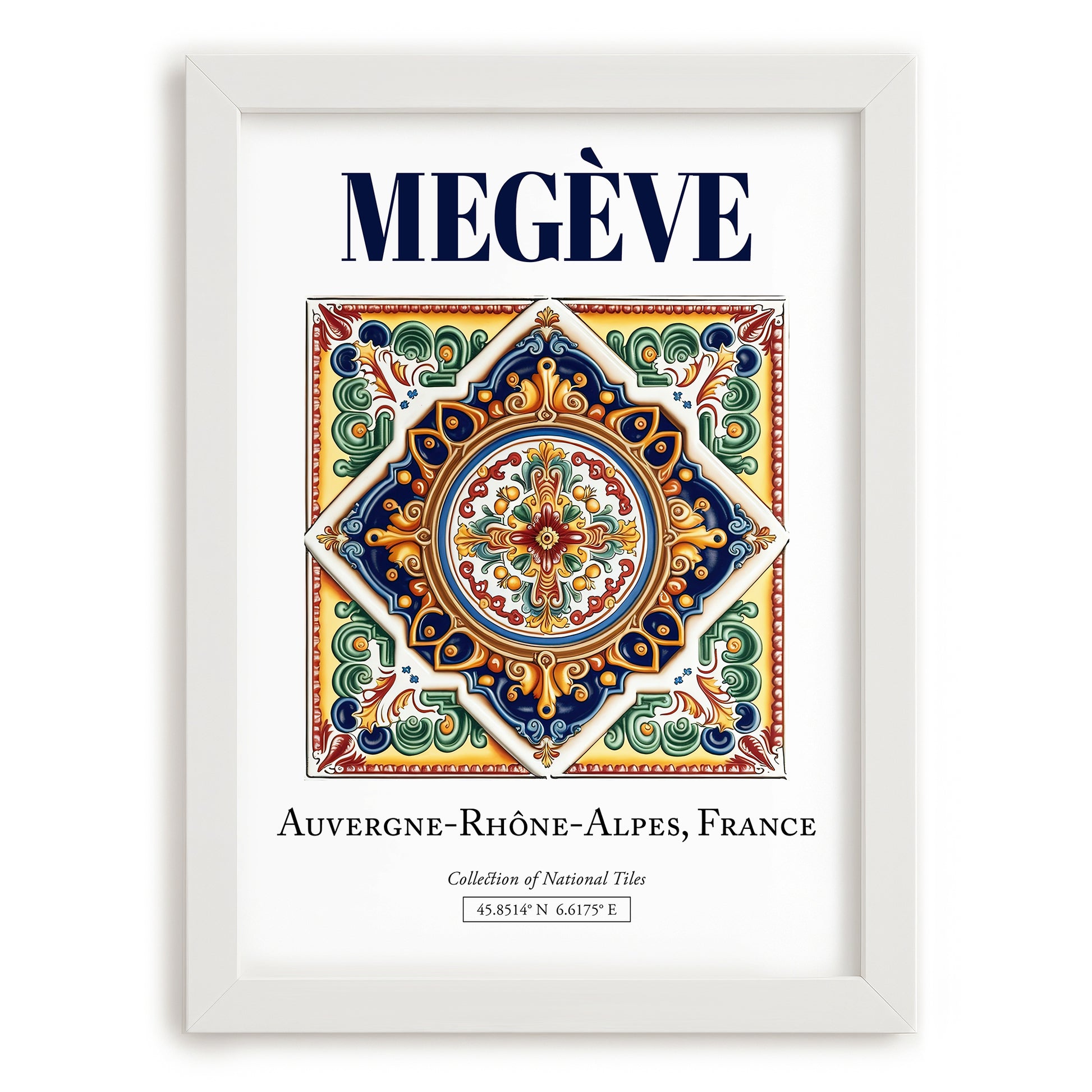 Megève, France – Minimalist Travel Print, placed in minimal white frame