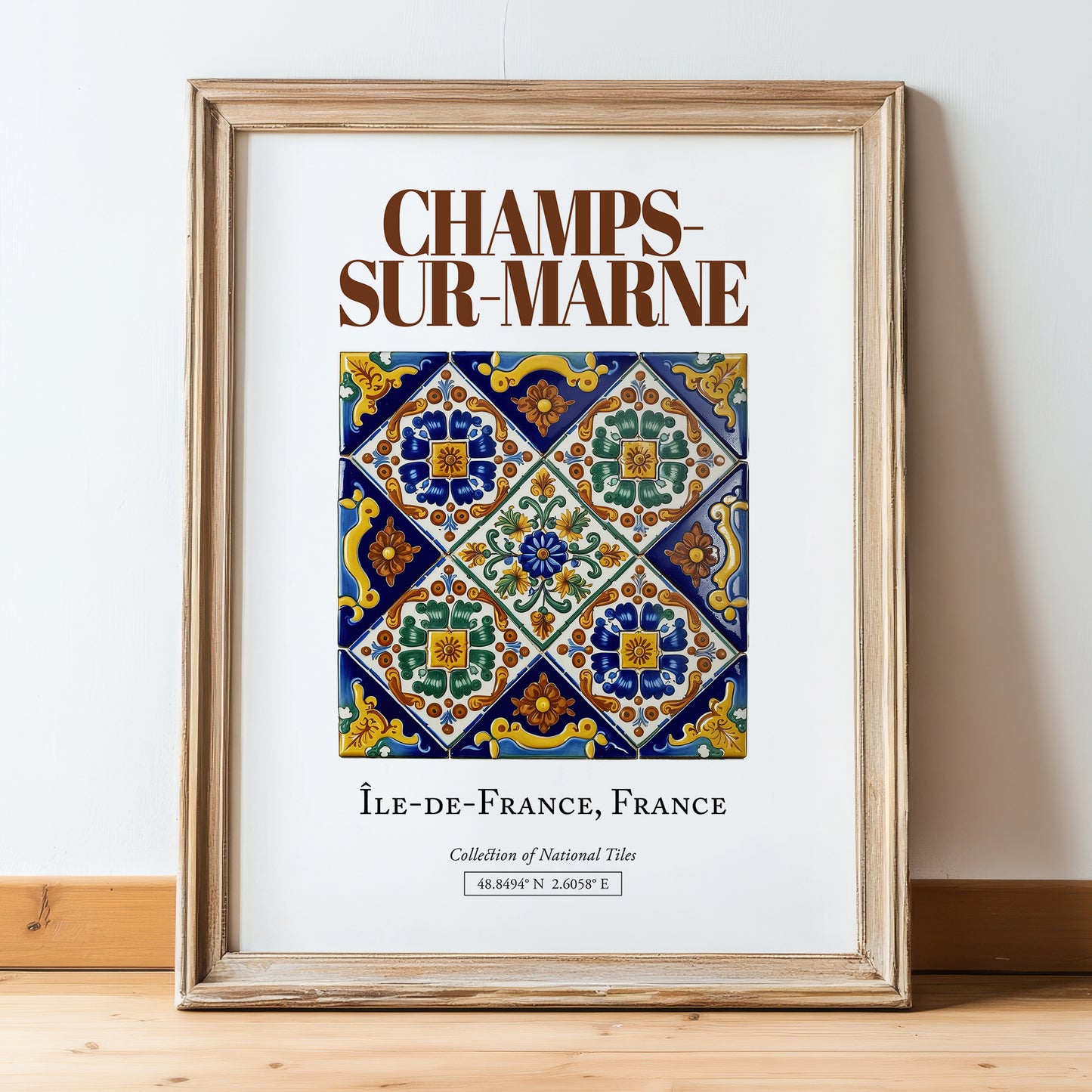 Champs-sur-Marne, France – Country Culture Poster, in wooden frame leaning on the floor