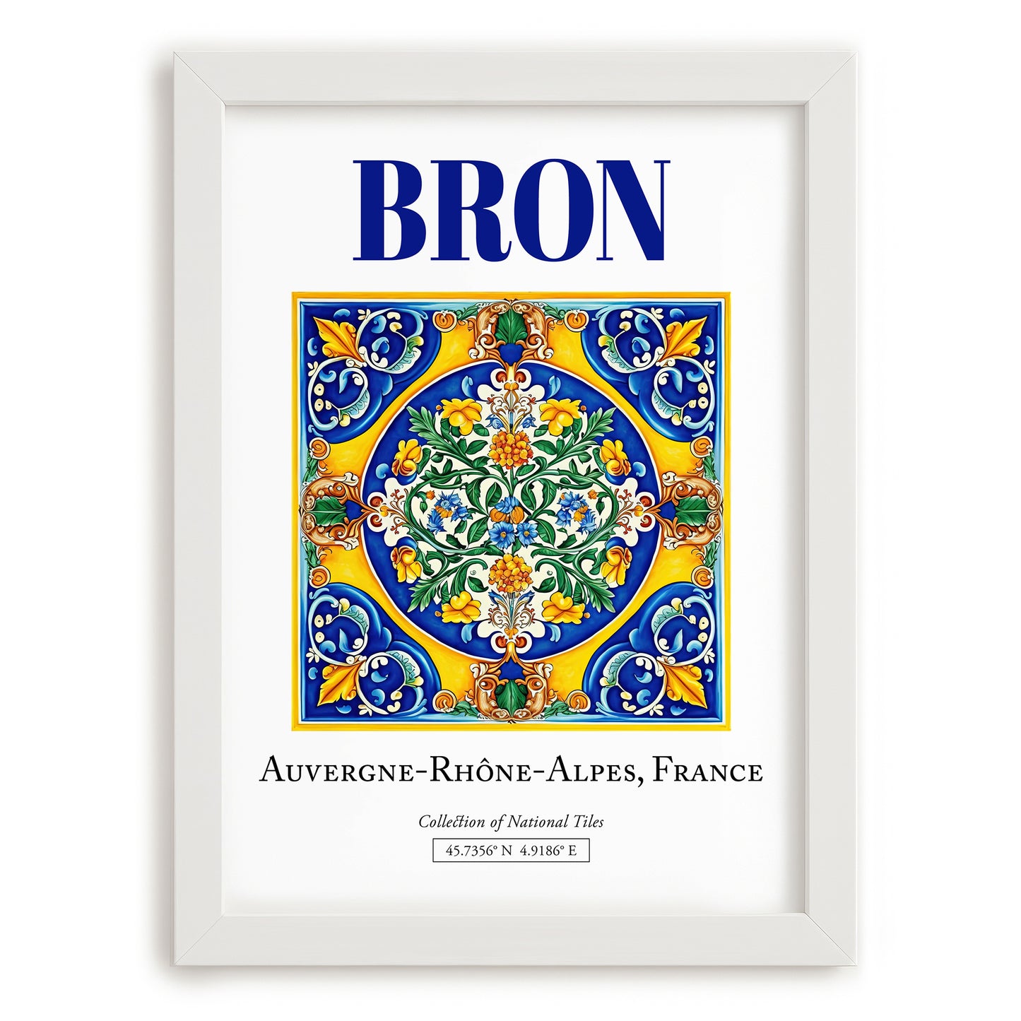 Bron, France – Travel Print, placed in minimal white frame
