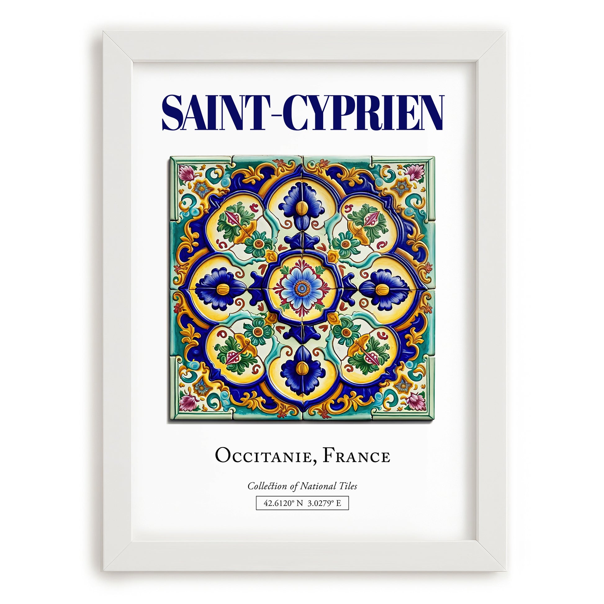 Saint-Cyprien, France – World Heritage Travel Poster, placed in minimal white frame