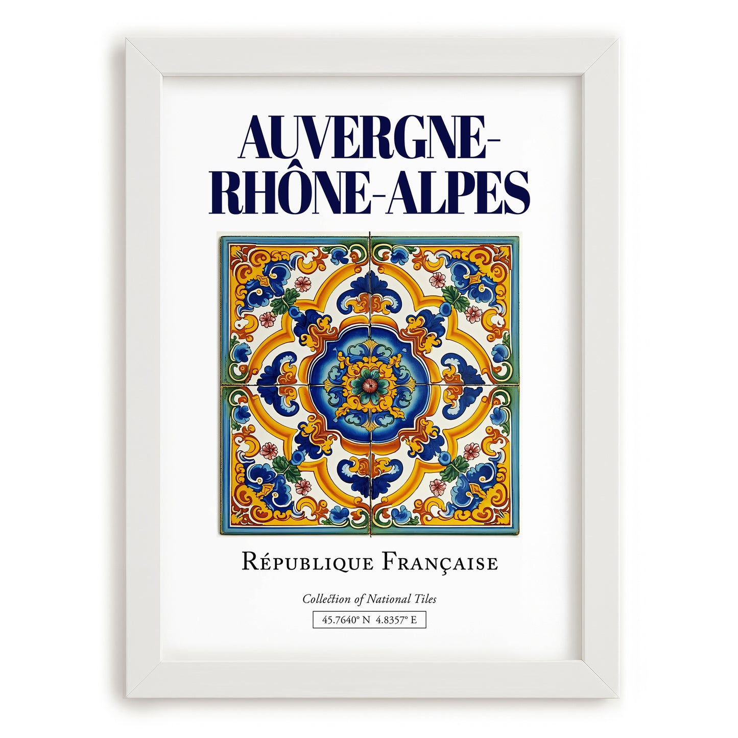 Auvergne-Rhône-Alpes, France – Travel Wall Art, placed in minimal white frame