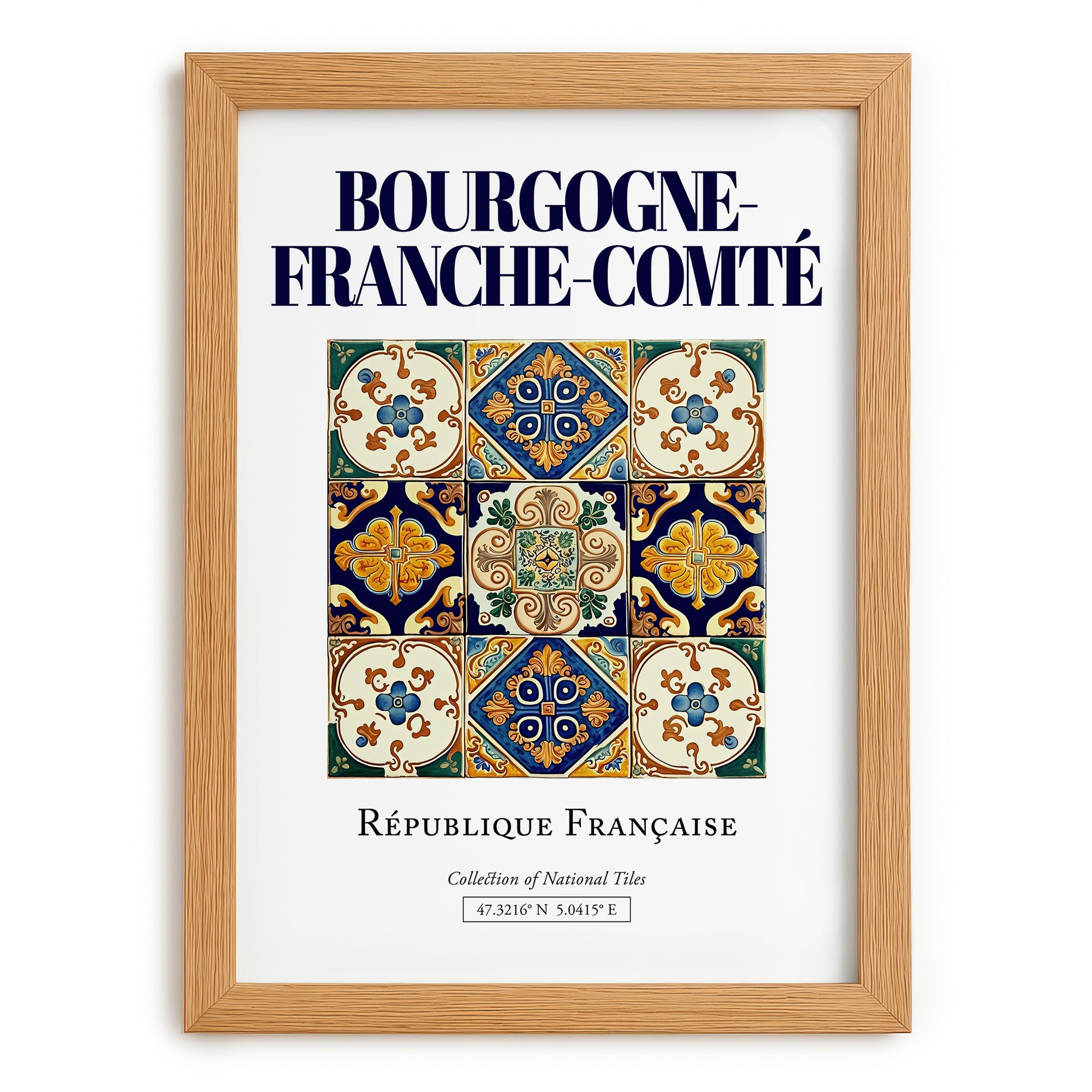 Bourgogne-Franche-Comté, France – Historic Cities Art Print, set in oak frame