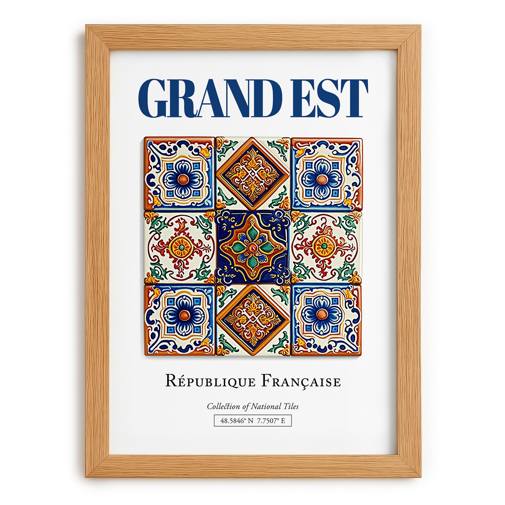 Grand Est, France – Retro Travel Poster, set in oak frame