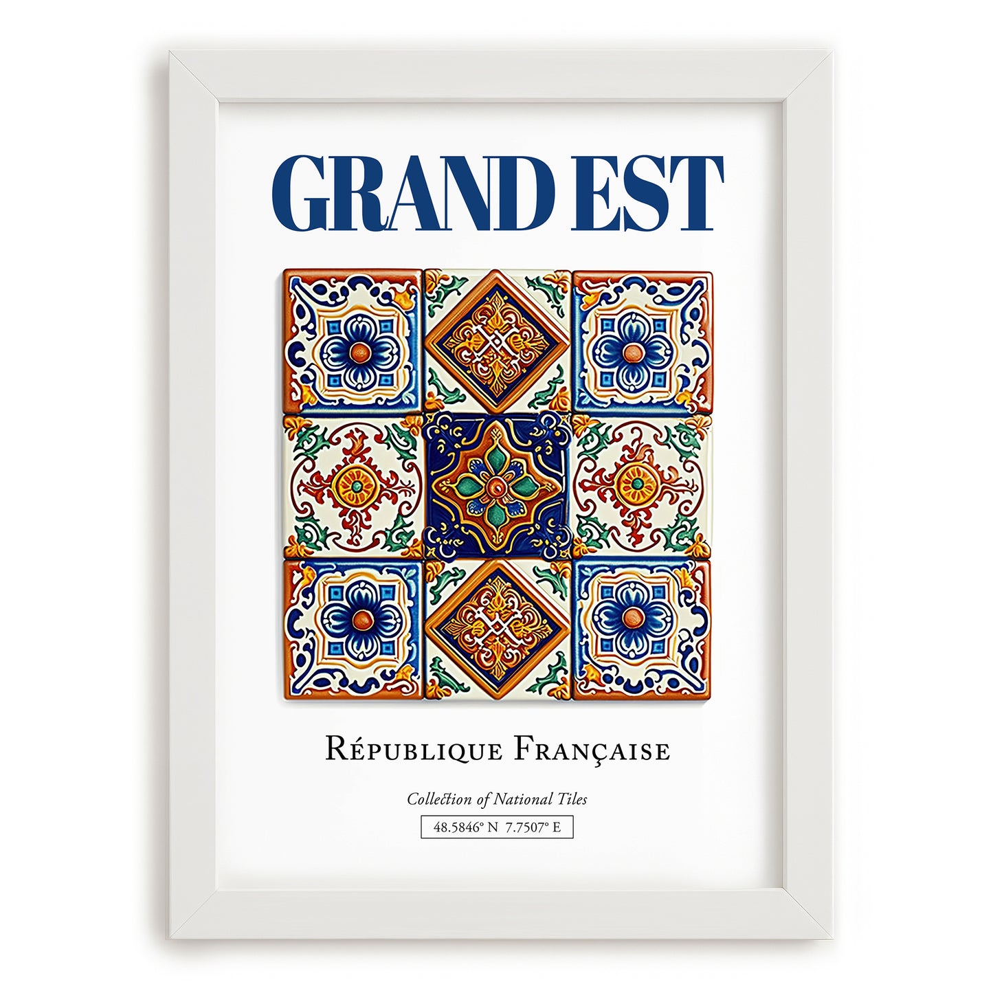 Grand Est, France – Retro Travel Poster, placed in minimal white frame