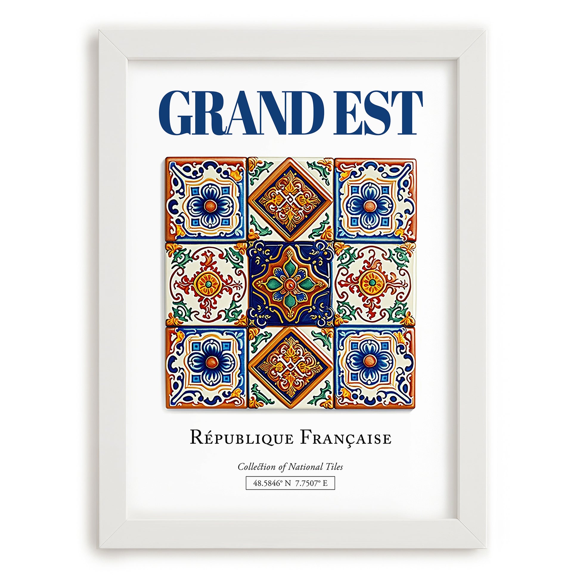 Grand Est, France – Retro Travel Poster, placed in minimal white frame