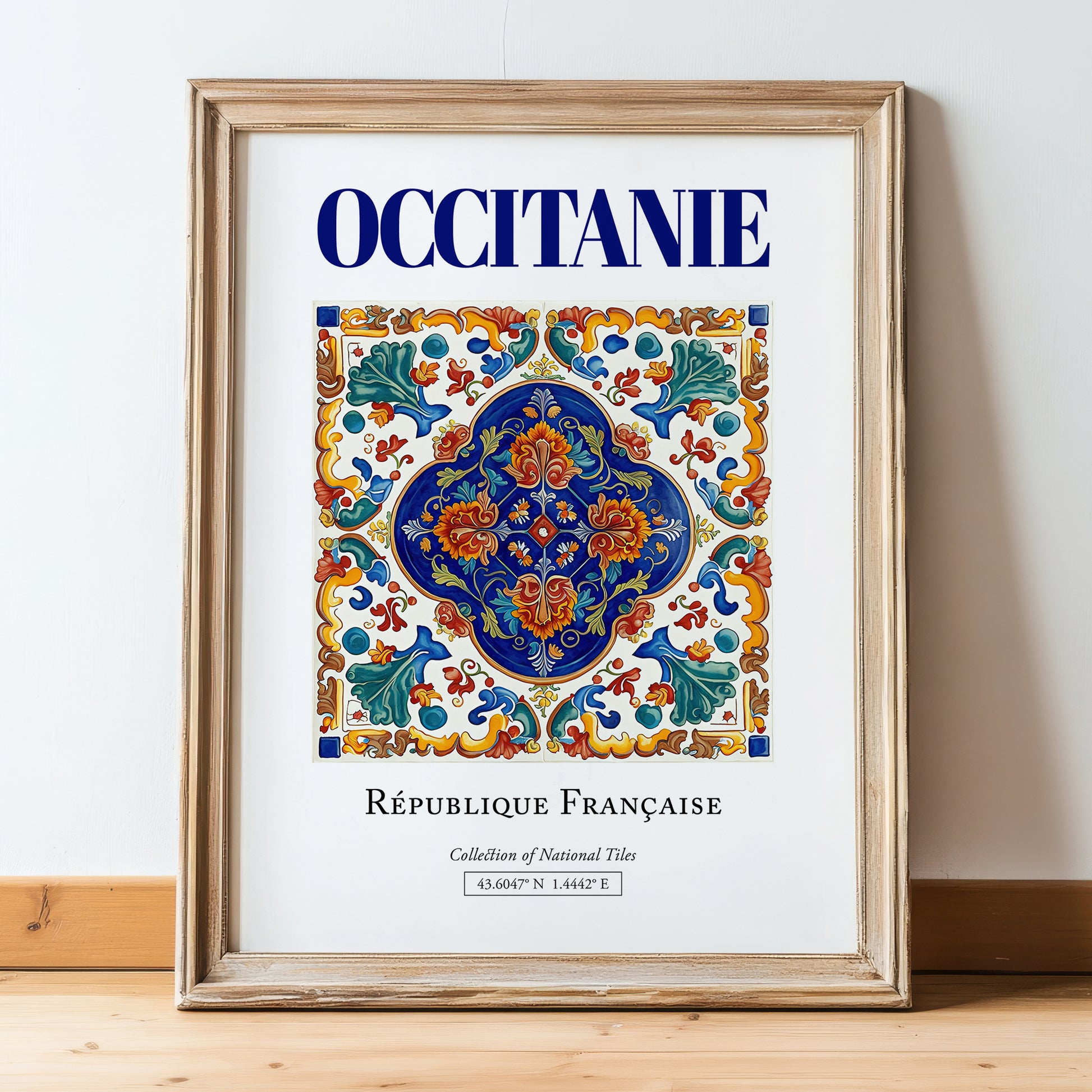 Occitanie, France – Architectural Travel Art, in wooden frame leaning on the floor