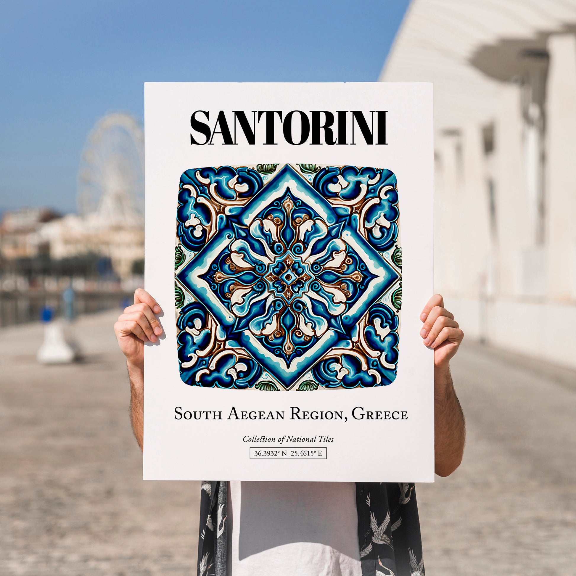 Santorini, Greece – Travel Poster, no-text version framed in wood