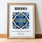 Rhodes, Greece – World Heritage Travel Poster, in wooden frame leaning on the floor