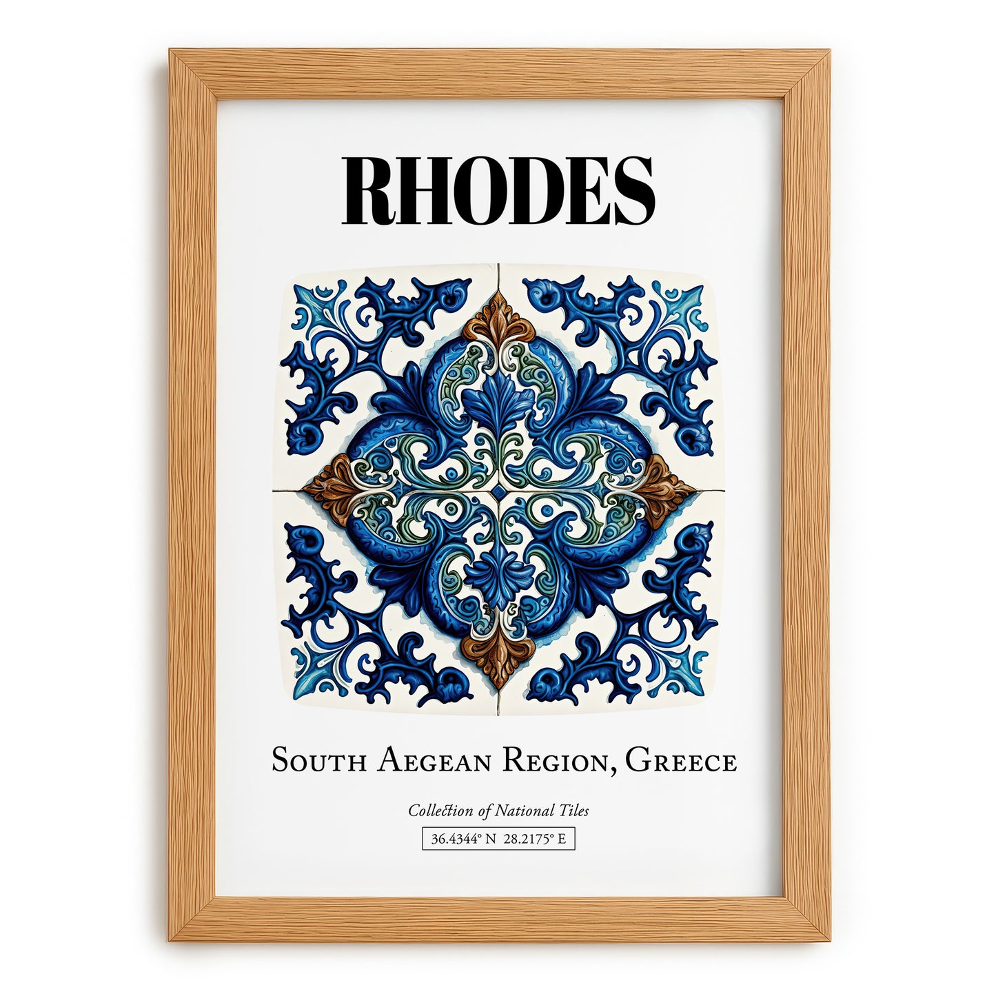 Rhodes, Greece – World Heritage Travel Poster, set in oak frame