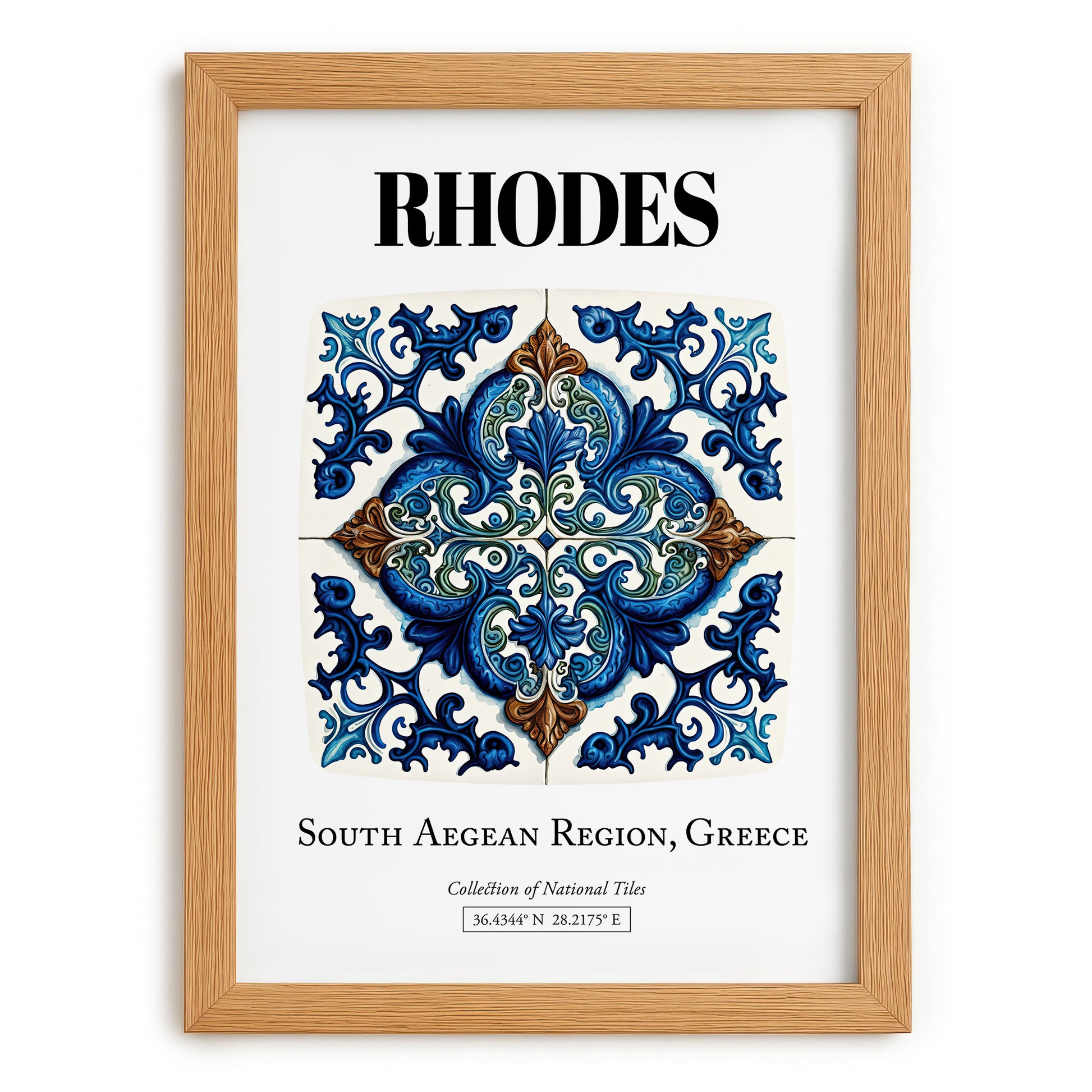Rhodes, Greece – World Heritage Travel Poster, set in oak frame