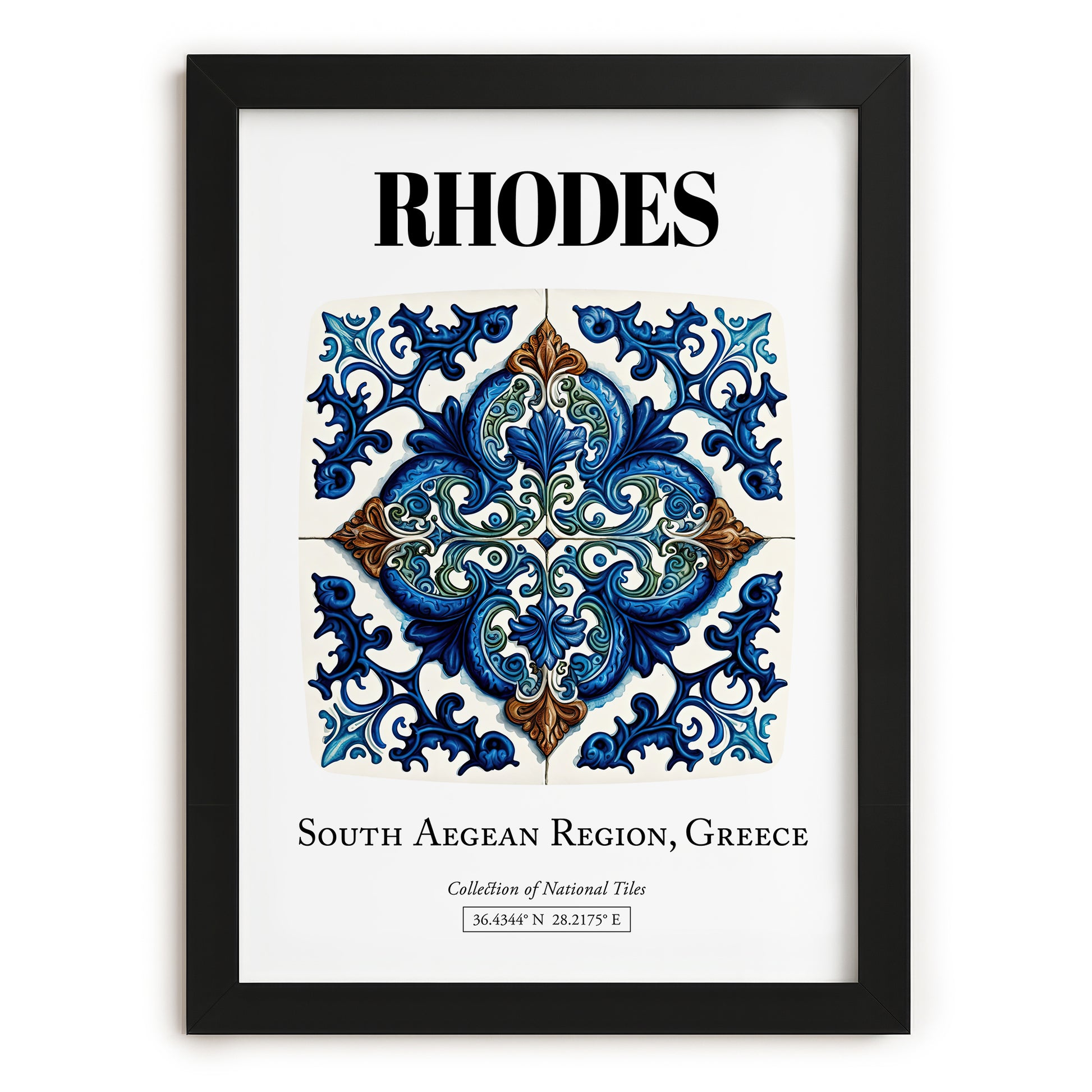 Rhodes, Greece – World Heritage Travel Poster, in sleek black frame
