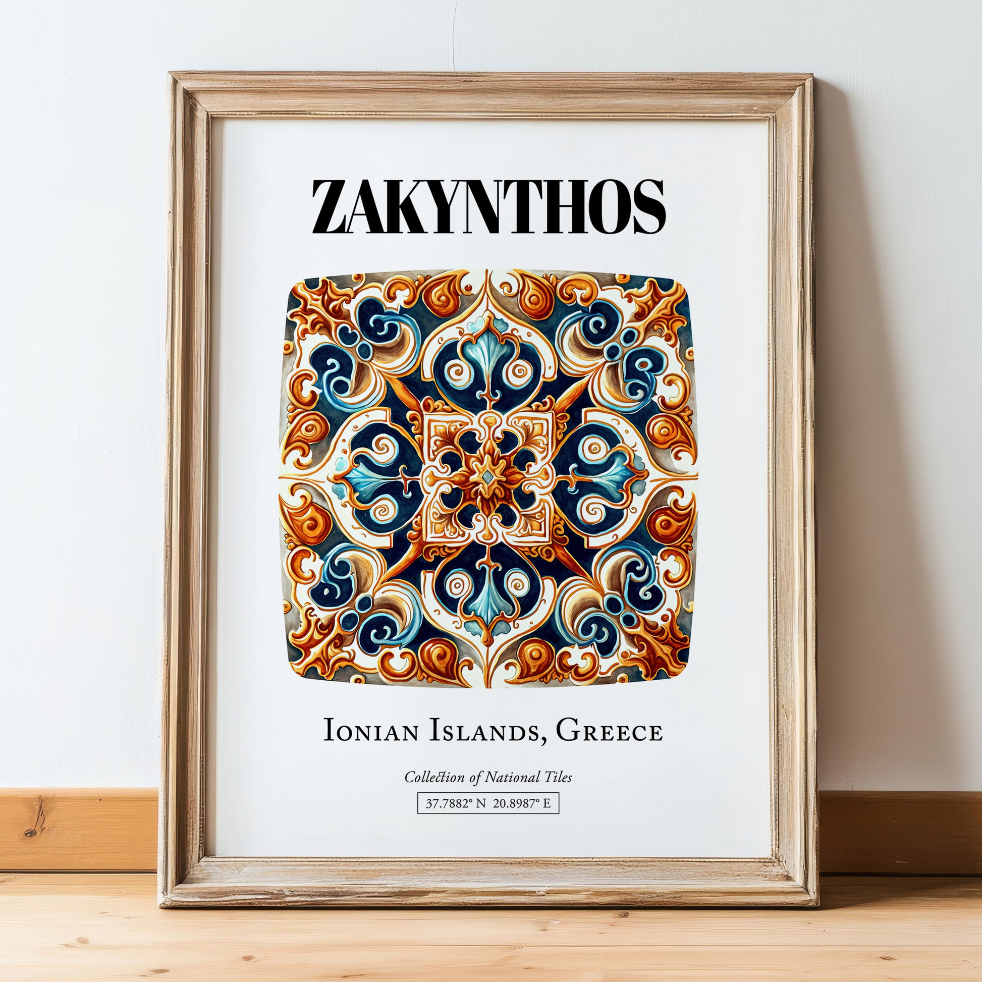 Zakynthos, Greece – Travel Wall Art, in wooden frame leaning on the floor
