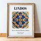 Lindos, Greece – Travel Wall Decor, in wooden frame leaning on the floor