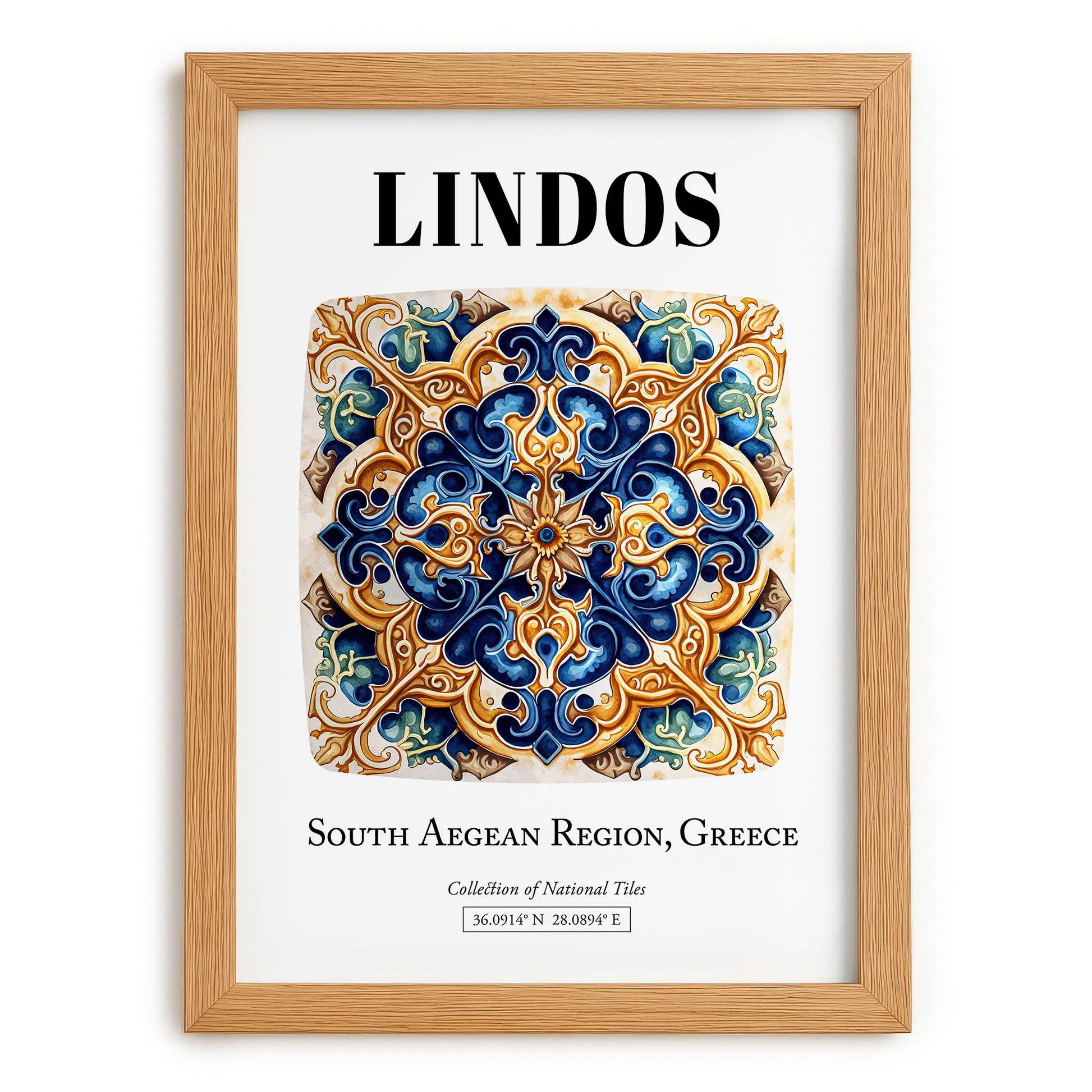 Lindos, Greece – Travel Wall Decor, set in oak frame