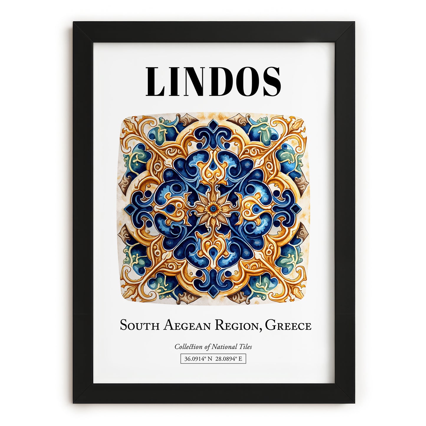Lindos, Greece – Travel Wall Decor, in sleek black frame