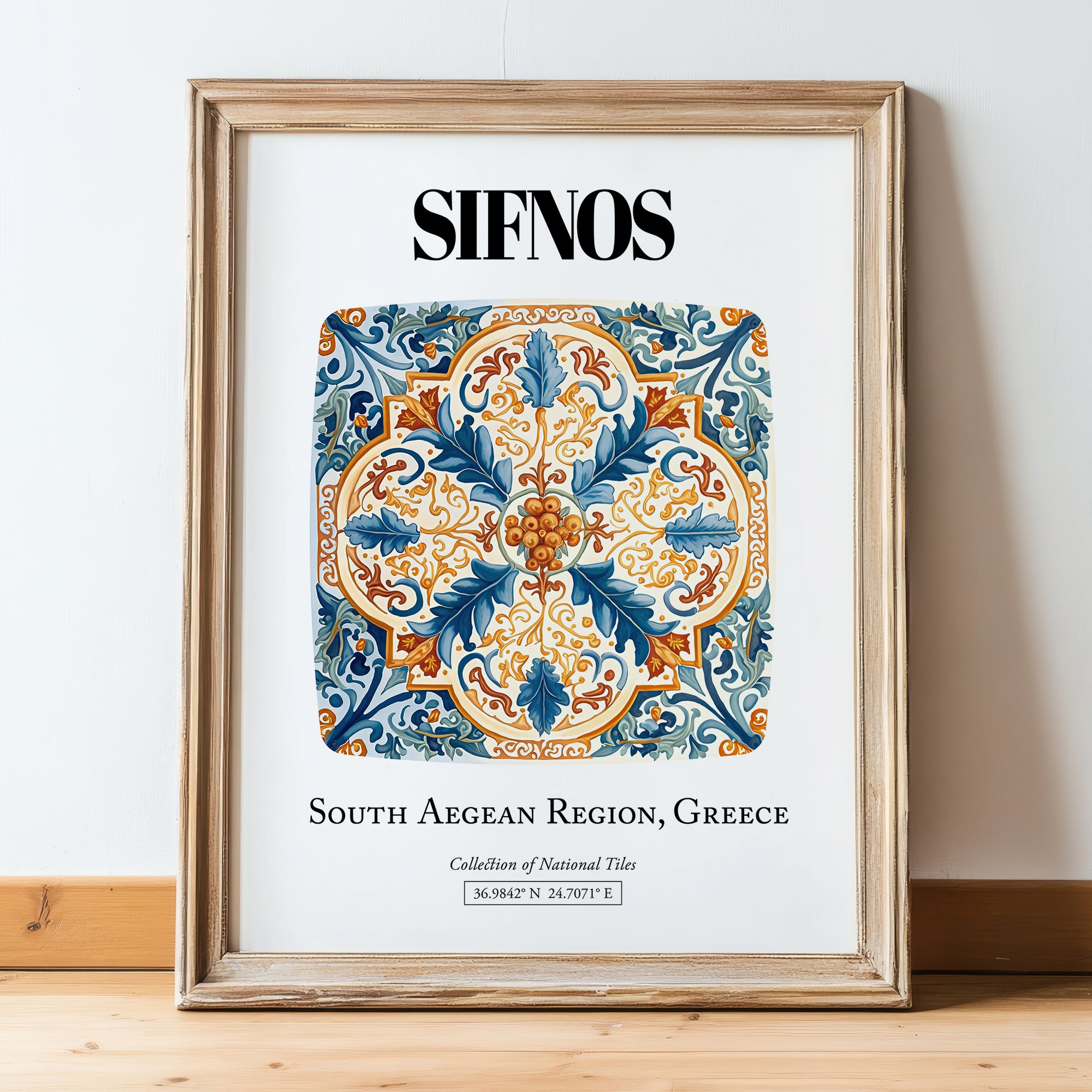 Sifnos, Greece – Travel Print, in wooden frame leaning on the floor
