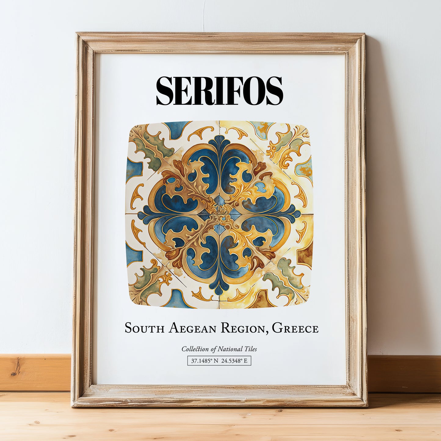 Serifos, Greece – Travel Print, in wooden frame leaning on the floor