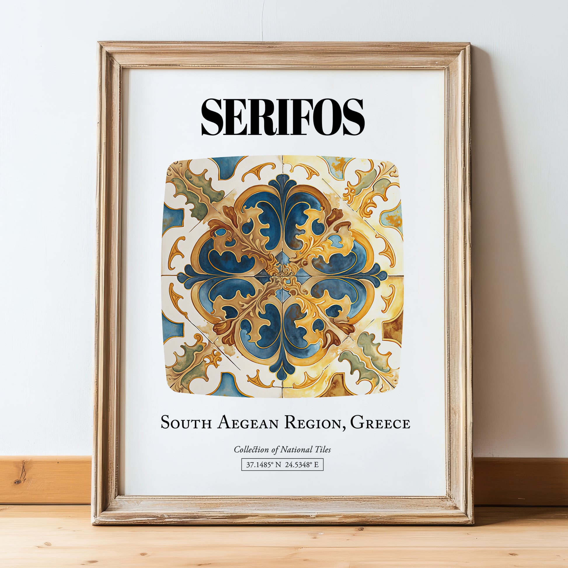 Serifos, Greece – Travel Print, in wooden frame leaning on the floor
