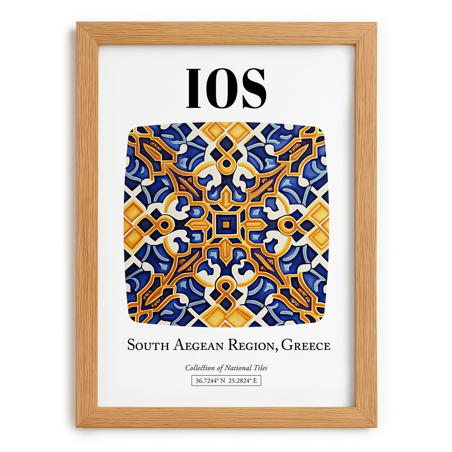 Ios, Greece – Travel Poster, set in oak frame