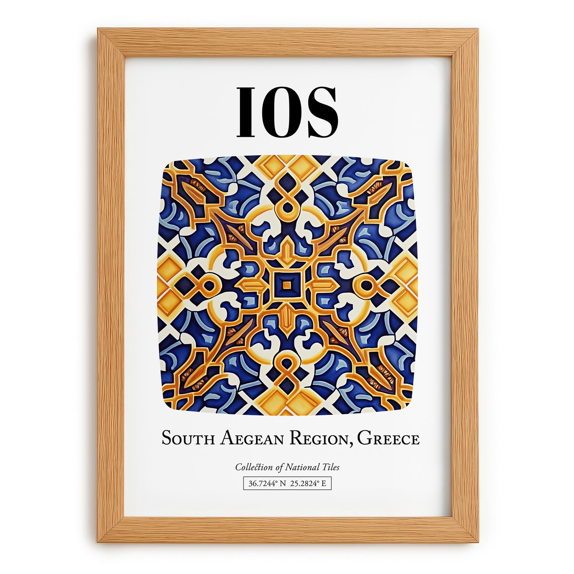 Ios, Greece – Travel Poster, set in oak frame