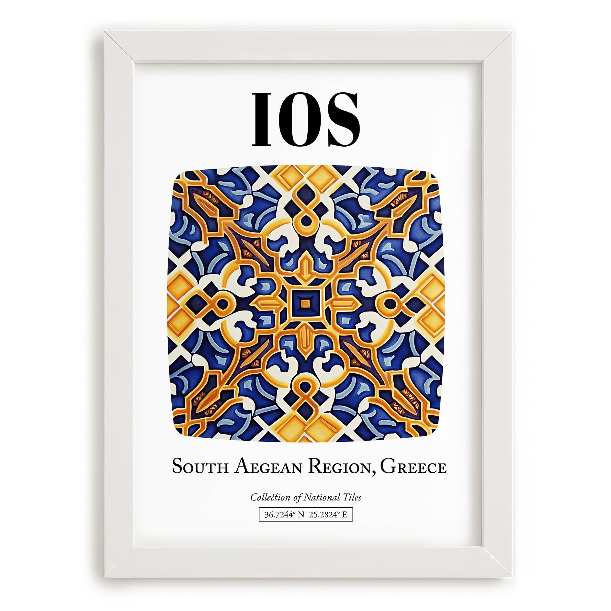 Ios, Greece – Travel Poster, placed in minimal white frame