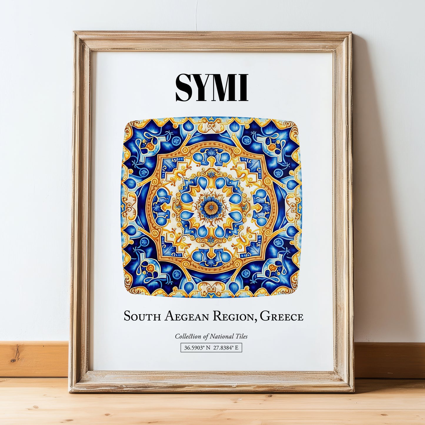Symi, Greece – Global Wall Art, in wooden frame leaning on the floor