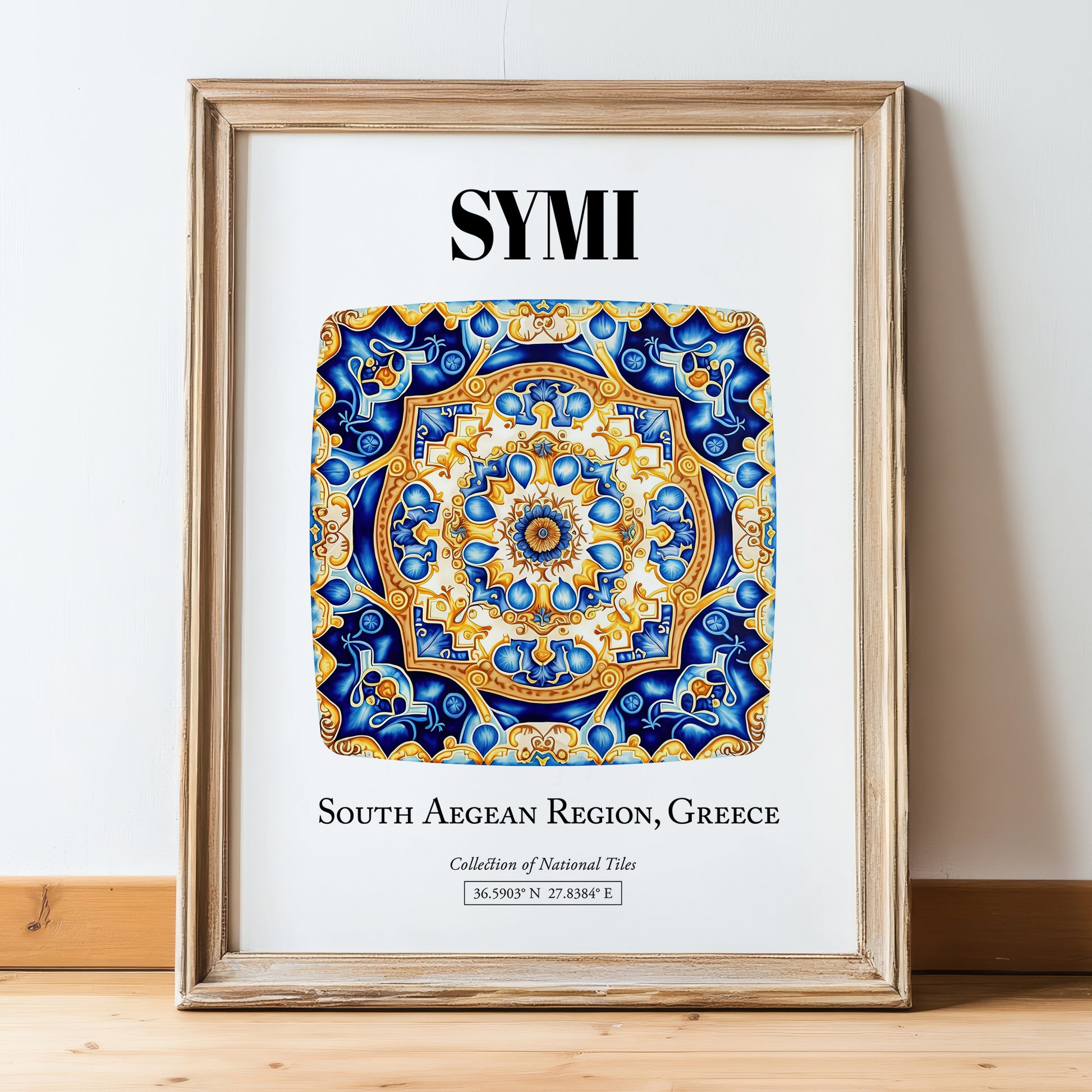 Symi, Greece – Global Wall Art, in wooden frame leaning on the floor