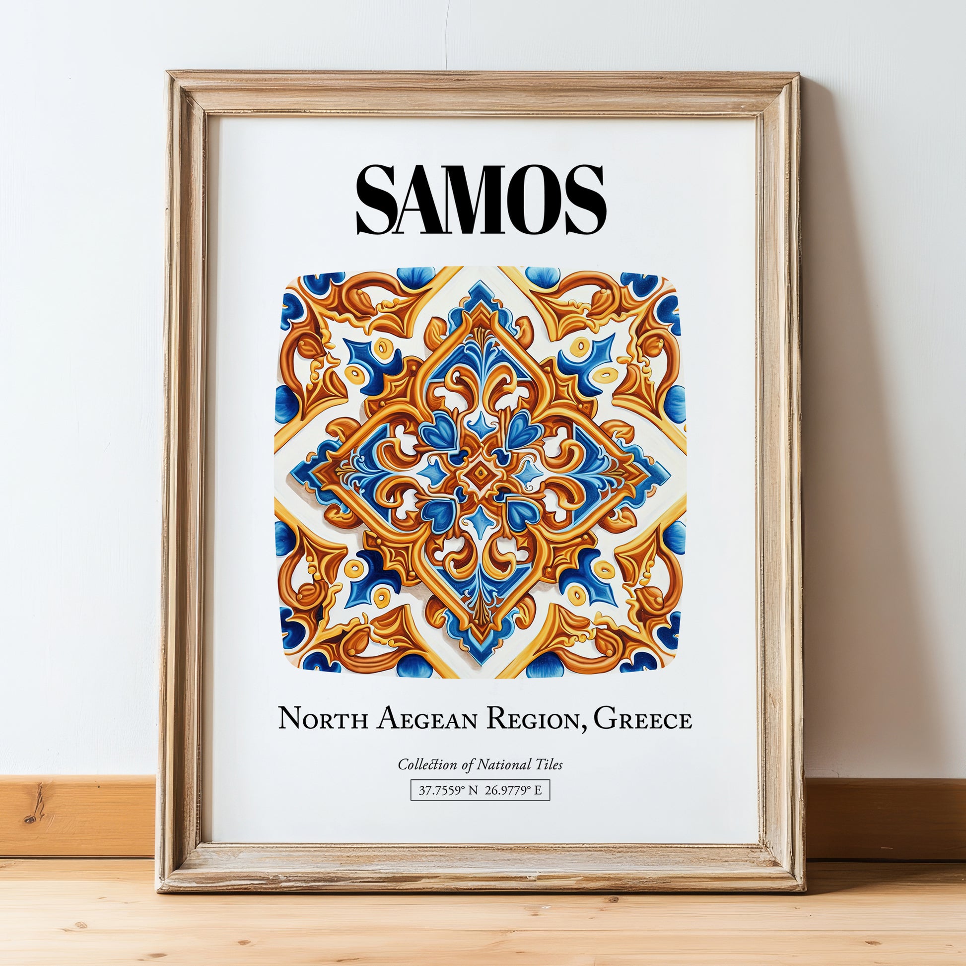 Samos, Greece – Country Culture Poster, in wooden frame leaning on the floor
