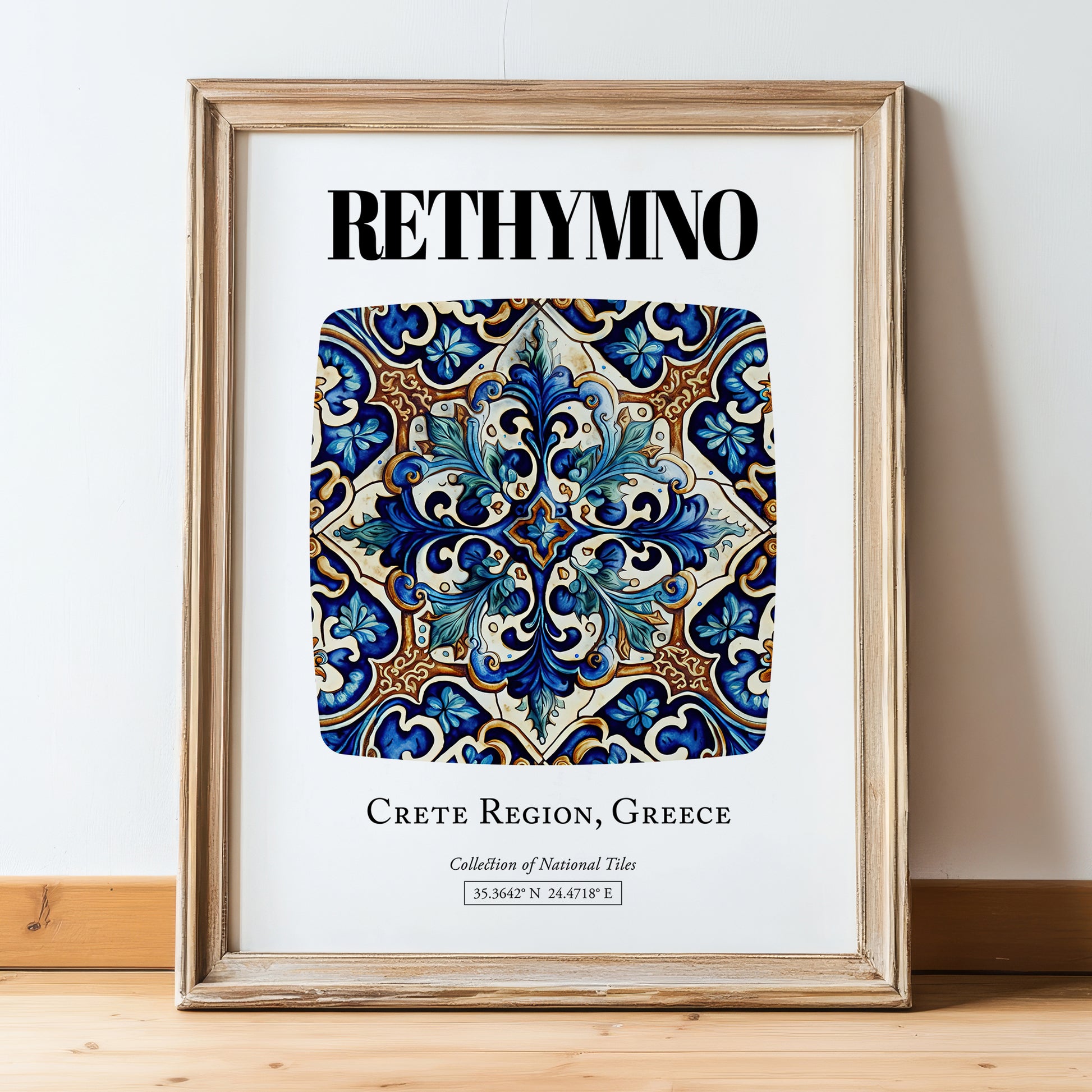 Rethymno, Greece – Travel Poster, in wooden frame leaning on the floor