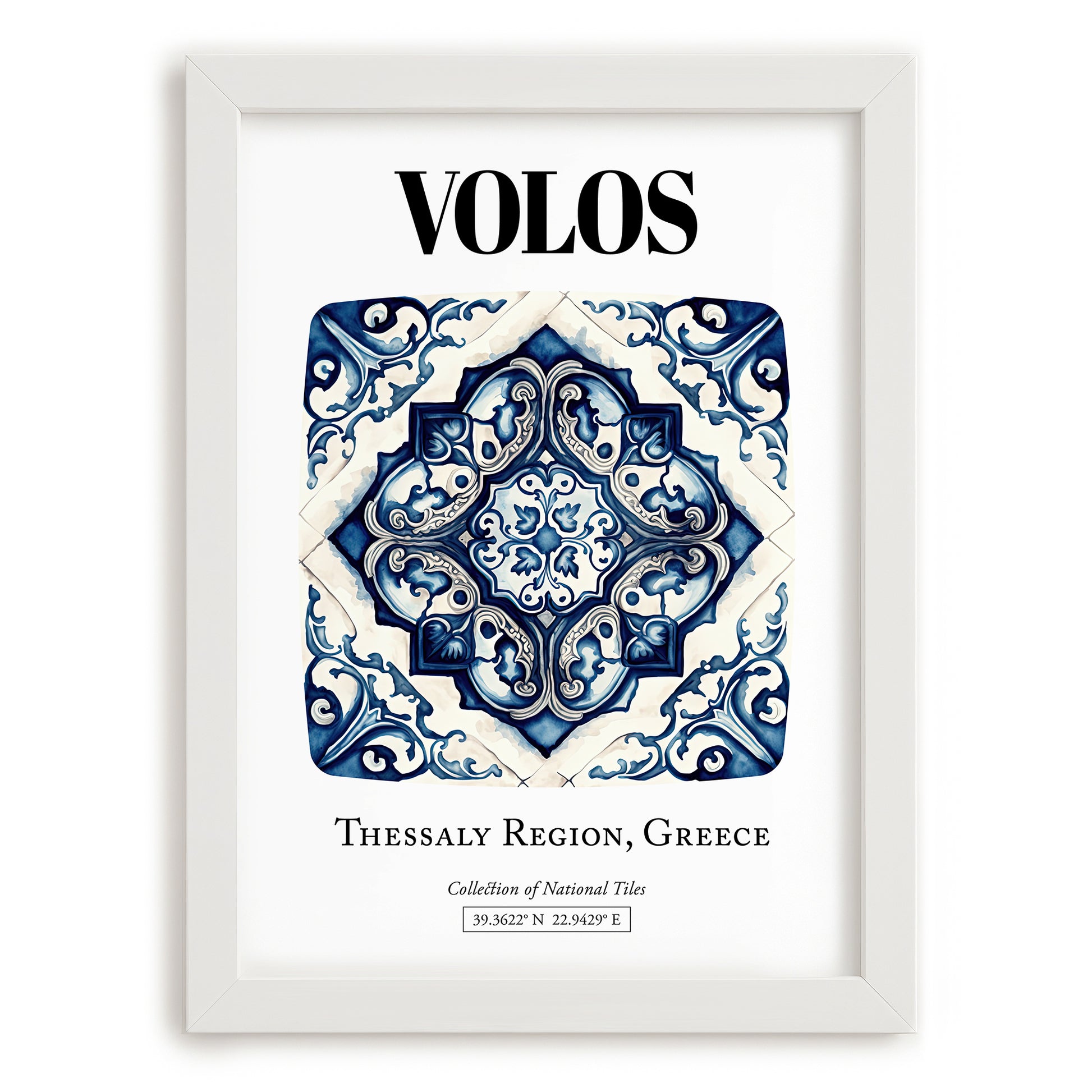 Volos, Greece – Travel Poster, placed in minimal white frame