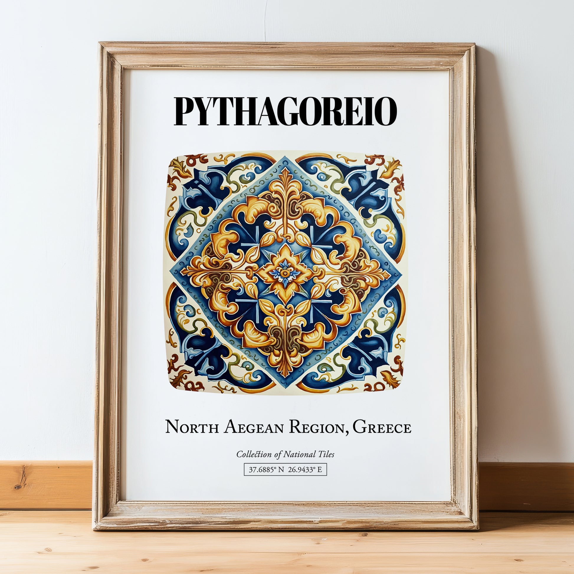 Pythagoreio, Greece – Travel Print, in wooden frame leaning on the floor
