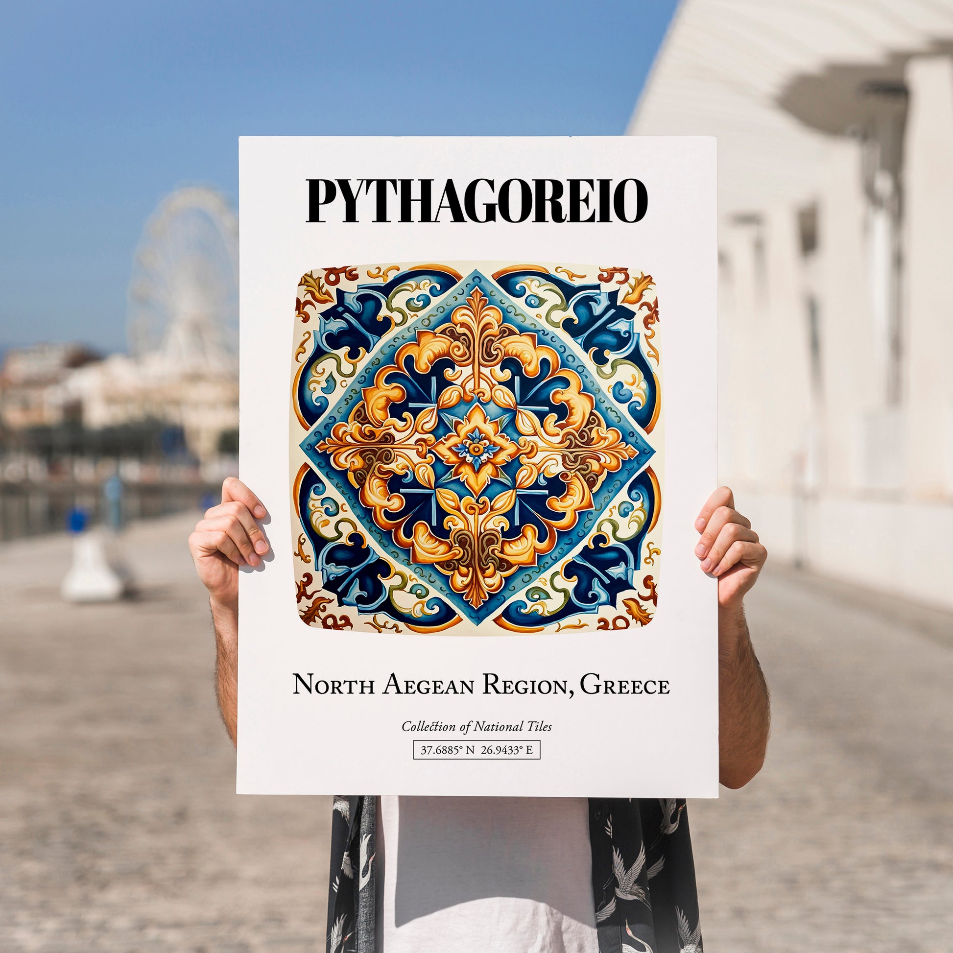 Pythagoreio, Greece – Travel Print, no-text version framed in wood