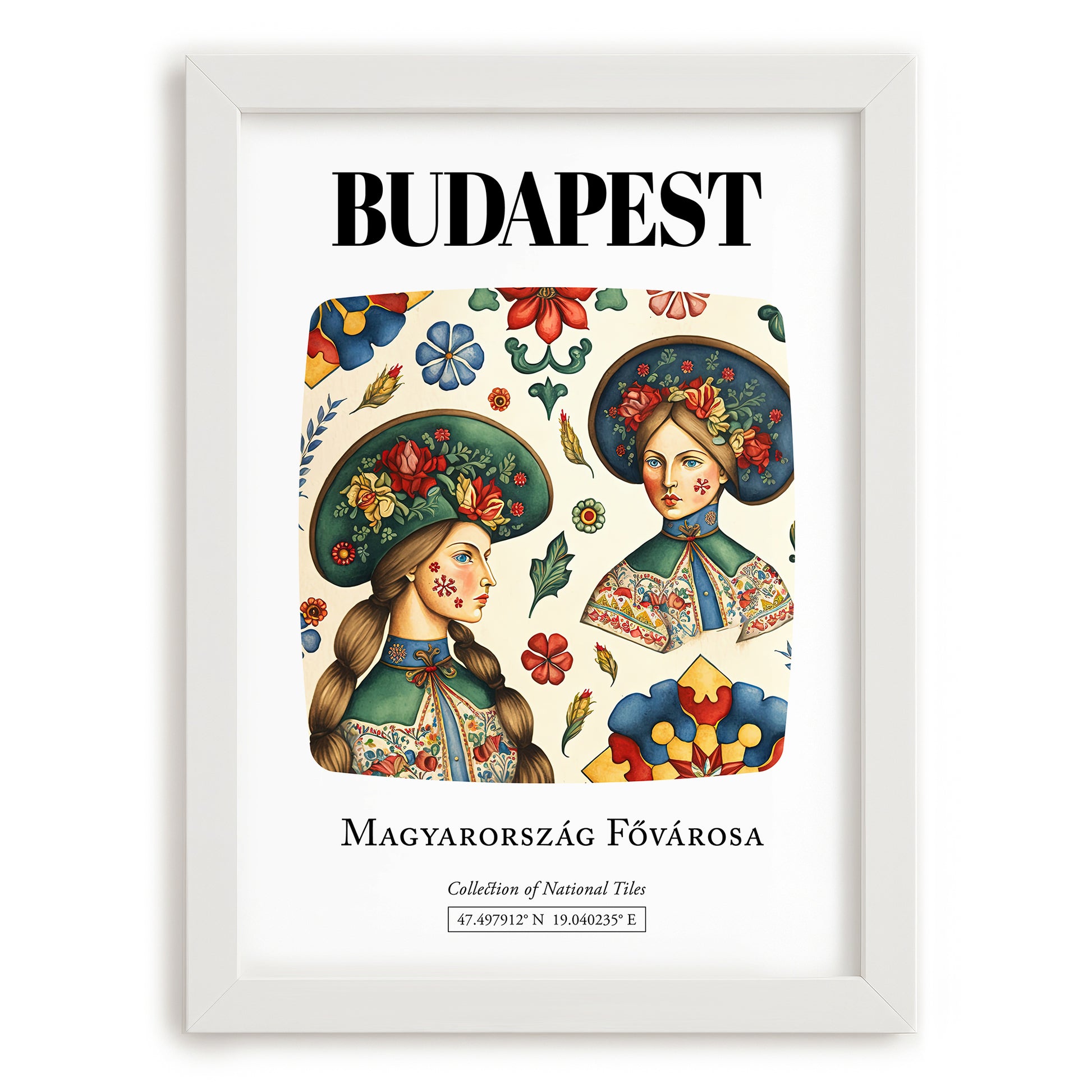 Budapest, Magyarország – Travel Wall Art, placed in minimal white frame