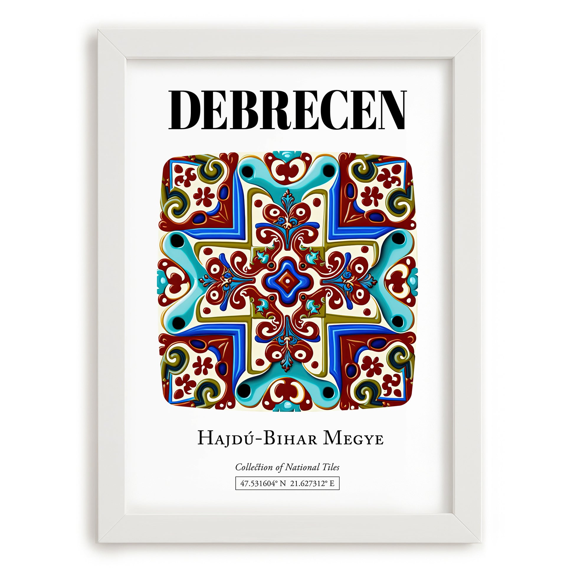 Debrecen, Hungary – Travel Poster, placed in minimal white frame