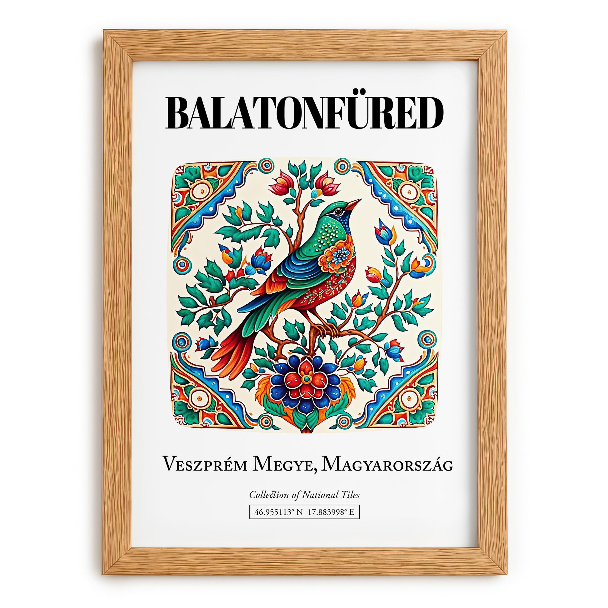 Balatonfüred, Hungary – Travel Poster, set in oak frame